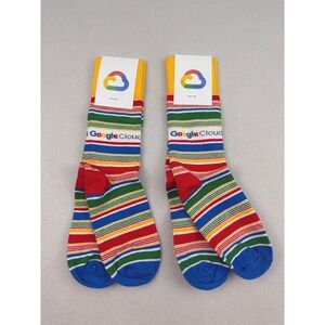 Google Cloud Sock Club Striped Crew Socks 2 Pairs Tech Swag Combed Cotton USA